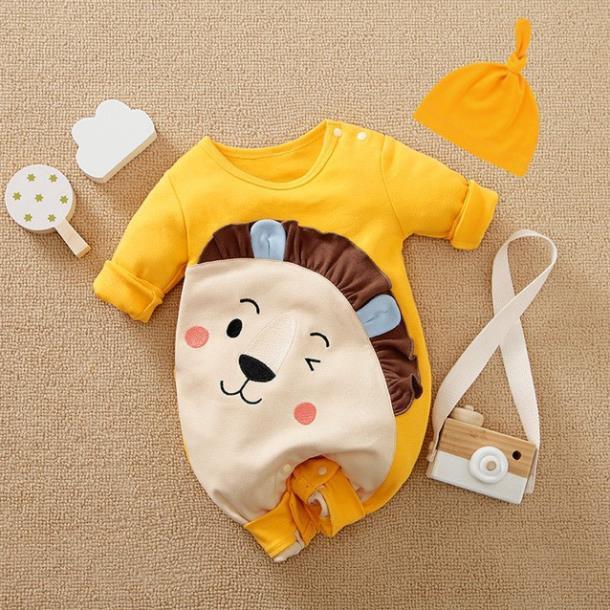Bộ body dài tay kèm mũ bodysuit cho bé trai bé Gái 0-24 Tháng Tuổi vải cotton mềm mại