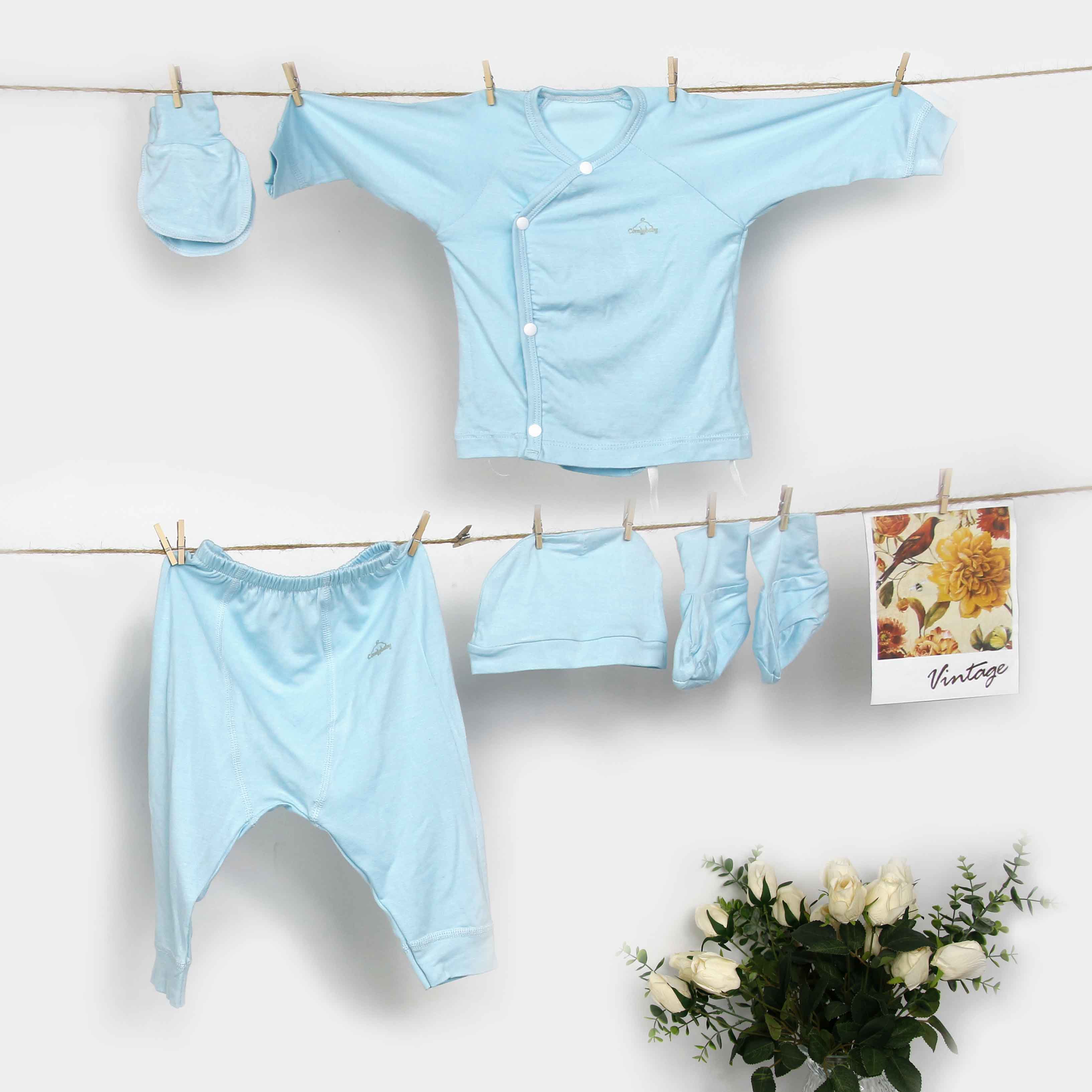 Bộ 5 Món Quần Áo Sơ Sinh Eco ComfyBaby Cài Chéo Dành Cho Bé Từ 0-3 Tháng tuổi - Vải Modal mềm mượt, có độ thấm hút tốt