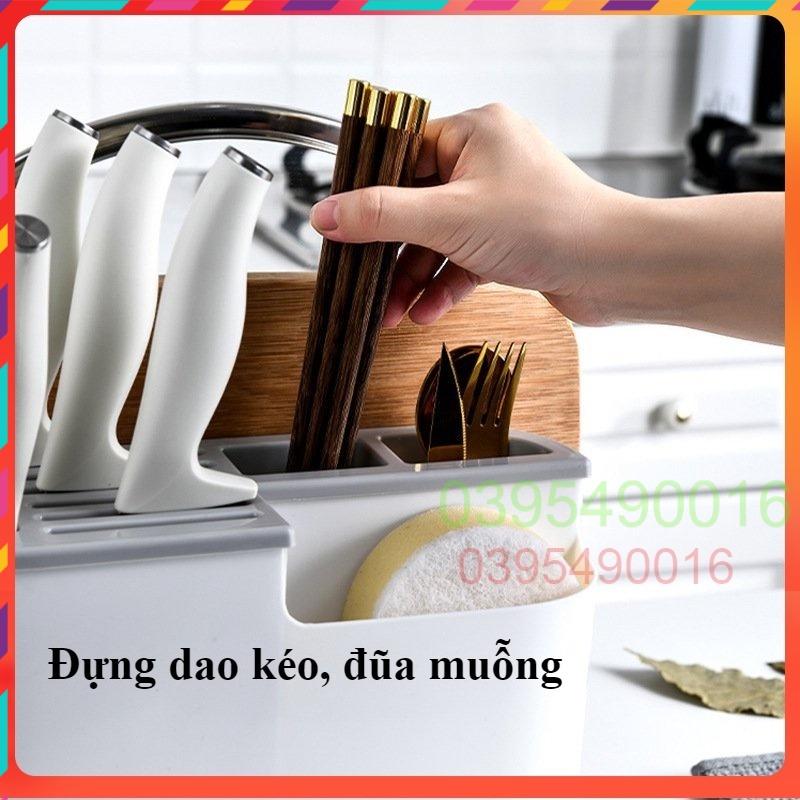 Kệ đựng đũa muỗng dao kéo thìa, có ngăn để thớt vung nồi tiện dụng, nhựa PP bền bỉ, kèm khay hứng nước - mẫu cao cấp