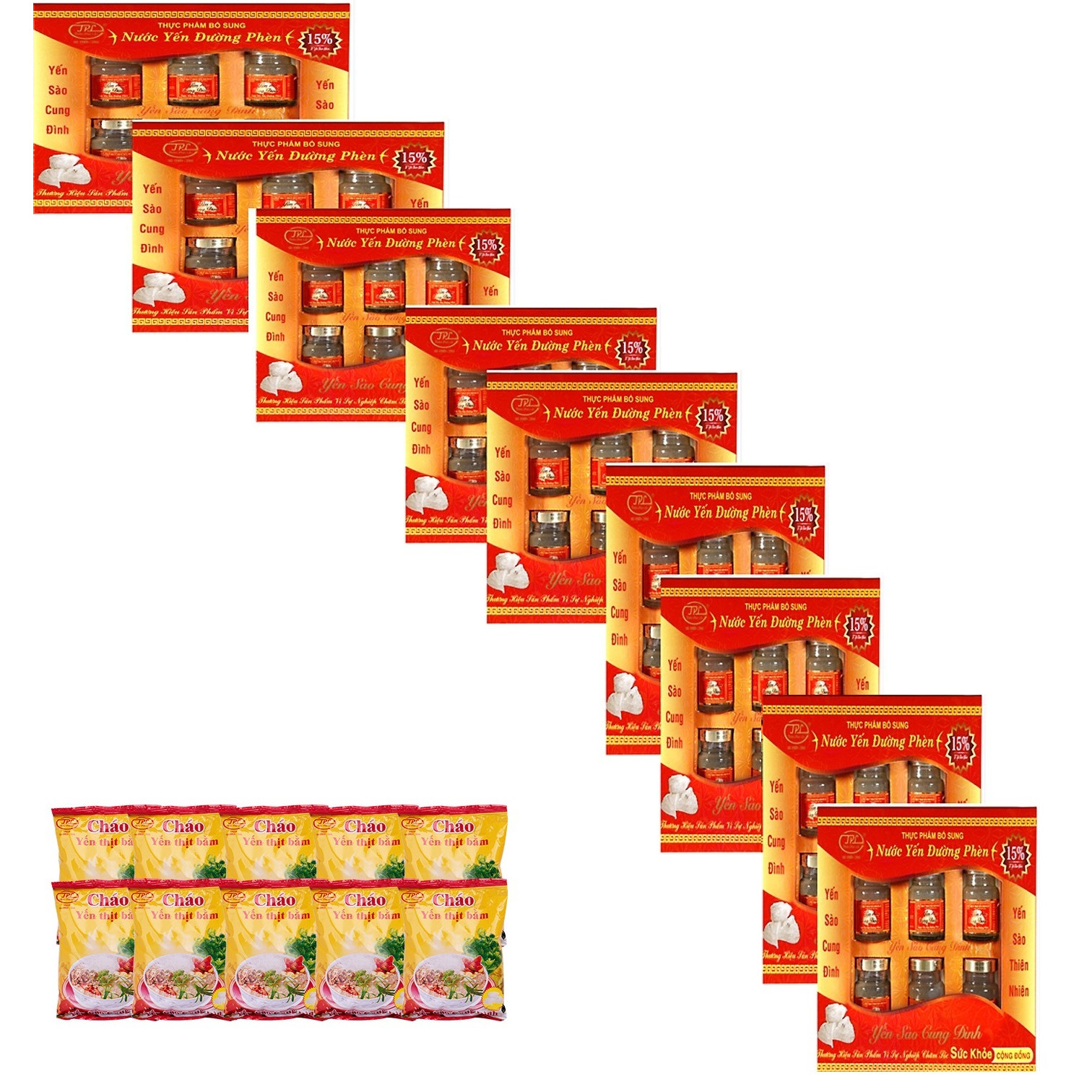YẾN SÀO CUNG ĐÌNH-Bộ 9 hộp nước yến đường phèn tặng 10 gói cháo yến thịt bằm