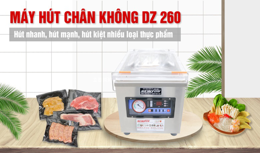 Máy Hút Chân Không, Đóng Gói Thực Phẩm Công Nghiệp 1 Buồng DZ260 NEWSUN - Sản Lượng 100-200 Túi/ Giờ - Hàng Chính Hãng