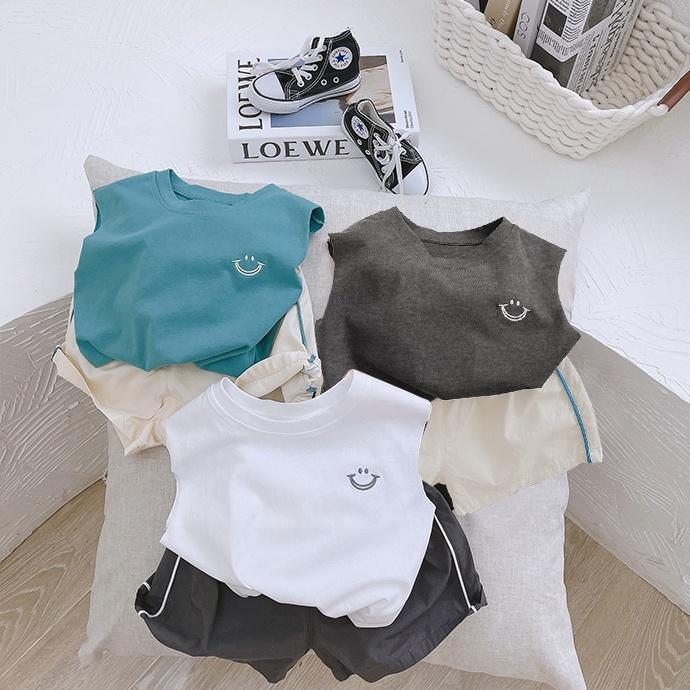 Áo thun ba lỗ bé trai 1 2 3 4 5 6 7 tuổi cotton co giãn thêu mặt cười Magickids Quần áo bé trai thấm hút mồ hôi AO22005