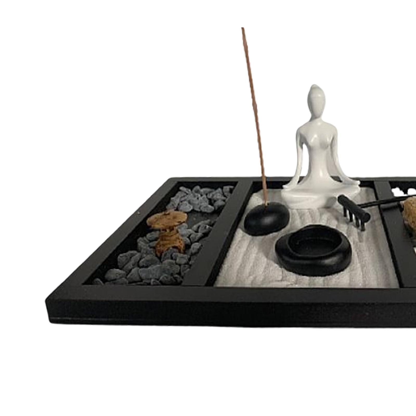 Mini Zen Garden Kit Candle Holder Desk Home Office Table Yoga Girl Statue