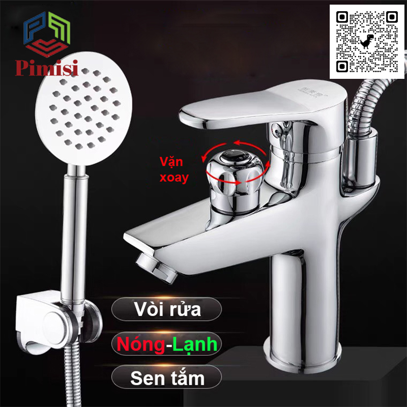 Vòi Chậu Liền Sen Pimisi Nóng Lạnh Cho Chậu Rửa Mặt Lavabo 1 Lỗ Làm Bằng Đồng Thau Mạ Xi Sáng Bóng Dùng Trong Phòng Tắm Nhỏ - Điều Chỉnh Nước Bằng Gật Gù Đầy Đủ Phụ Kiện Dây Bát Sen Tắm - Ống Xả Thải Và Dây Cấp Nước | Hàng Chính Hãng