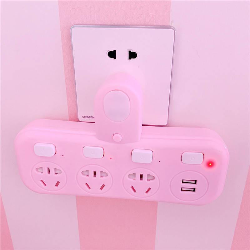 Pink Girl Heart Hộ gia đình, Turn, Pickup Ký túc xá Ổ cắm, Đèn ngủ chuyển đổi, Ổ cắm sạc nhanh USB, khớp, 4 ổ cắm cắm,