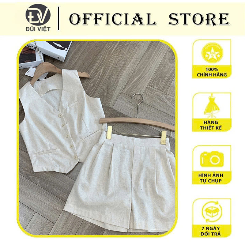 Set áo Gile và quần short Đũi Việt chất liệu LINEN 2 lớp tôn dáng