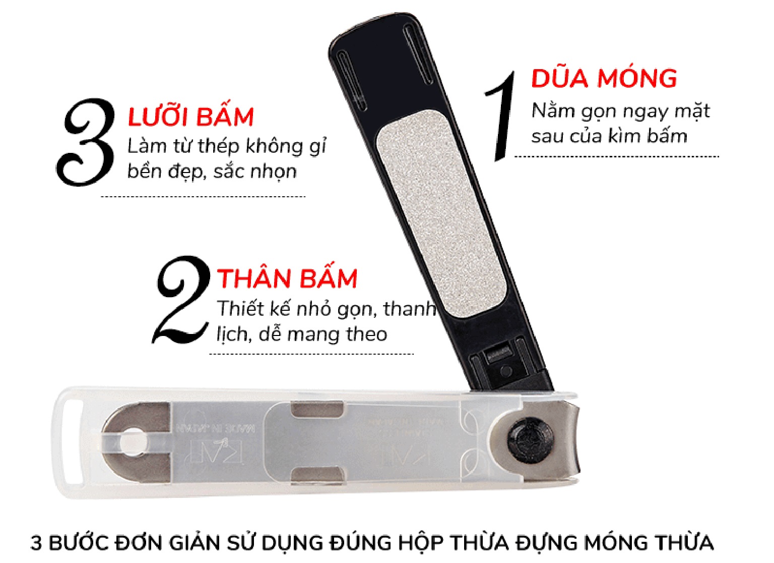 Bấm móng tay cao cấp KAI Type 001, cấu tạo lưỡi cắt sắc, bén với tay cầm gọn và dễ sử dụng - Hàng nội địa Nhật Bản |#Made in Japan