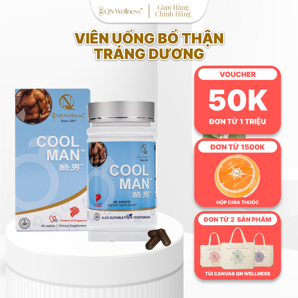 Viên Uống Bổ Sung Cho Nam Giới Cool Man QN Wellness Bổ Thận Tráng Dương, Củng Cố Gân Cốt, Hỗ Trợ Sáng Da, Tăng Cường Thể Chất & Hệ Miễn Dịch - Hộp 60 Viên