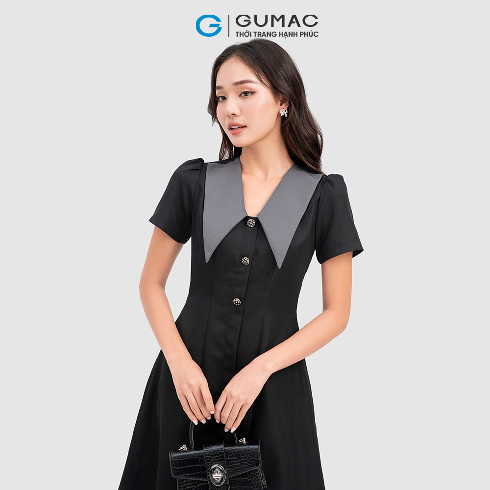 Đầm kết nút GUMAC DC11081 phối cổ thời thượng