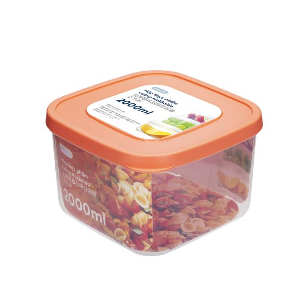 Hộp thực phẩm vuông Hokkaido 2000ml - Giao màu ngẫu nhiên