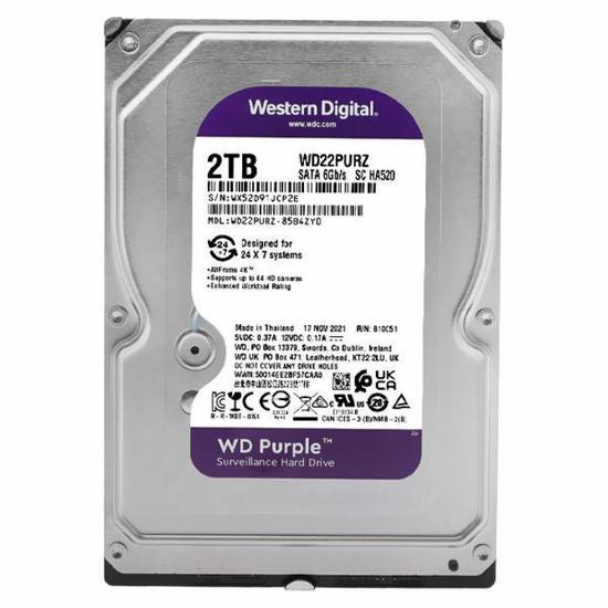 Ổ Cứng HDD Camera WD Purple 2TB SATA 6Gb/s WD22PURZ - Hàng chính hãng