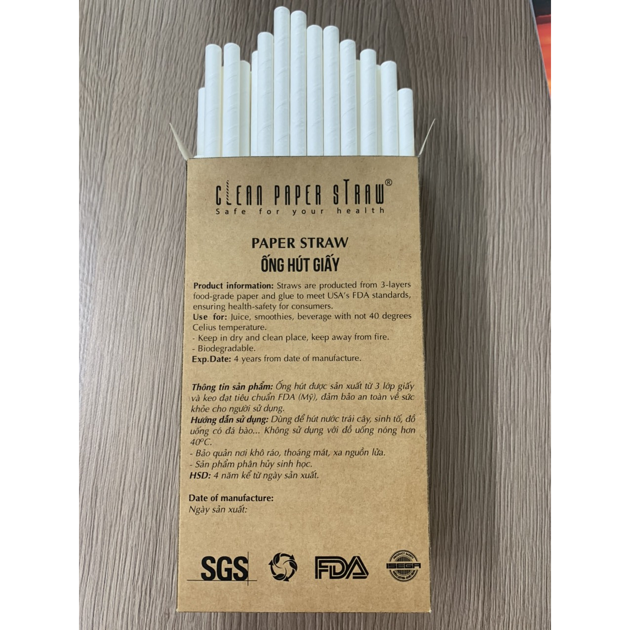 ống hút giấy cao cấp Clean Paper straw- thùng khoảng 3000 ống (8mm x 197mm)