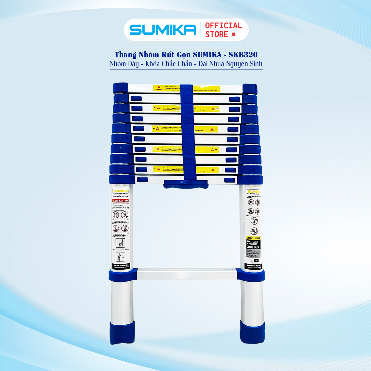 Thang nhôm rút gọn SUMIKA SKB320 - Chiều cao tối đa 3.2m, chiều cao rút gọn 0.78m, tải trọng 300kg