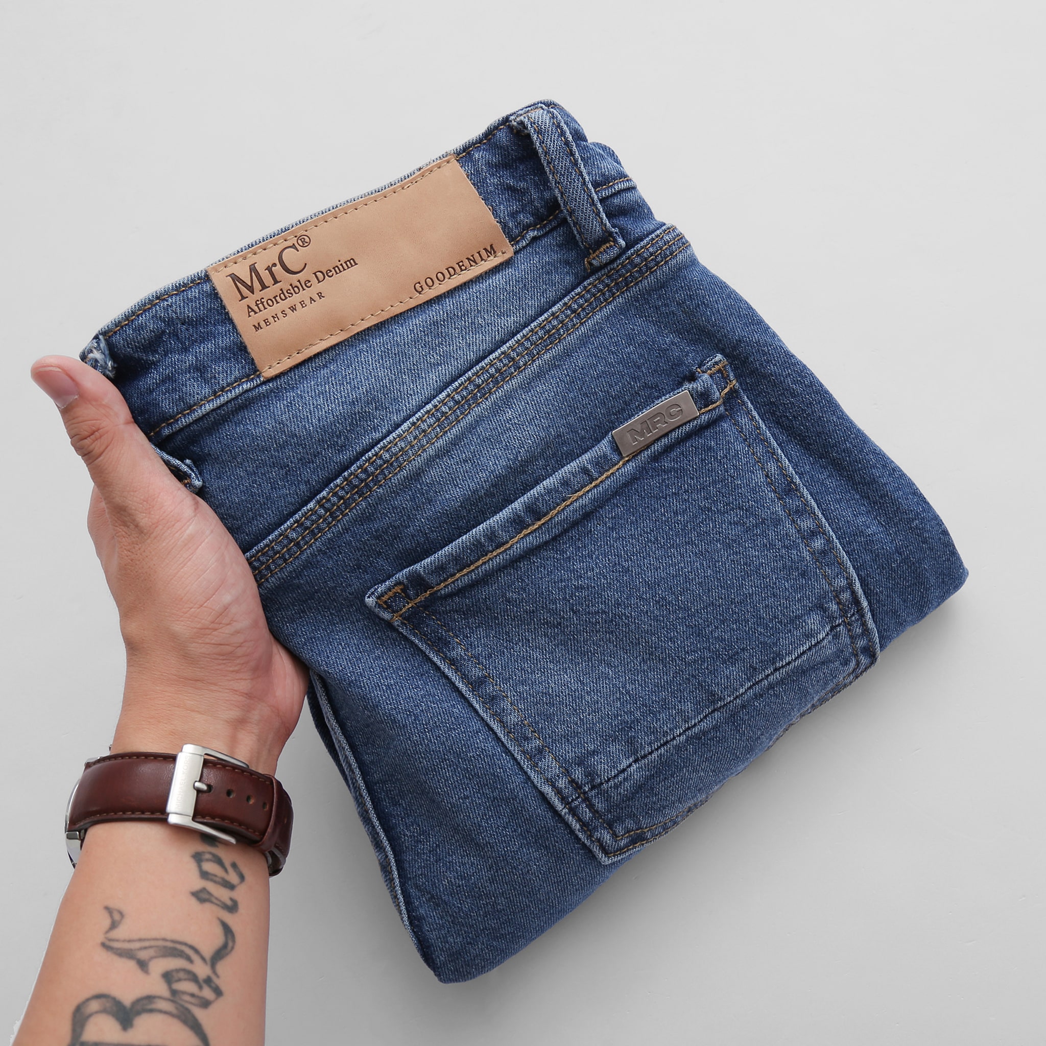 Quần jean nam xanh cao cấp MENFIT 0421 chất denim co giãn nhẹ 2 chiều, chuẩn form, thời trang