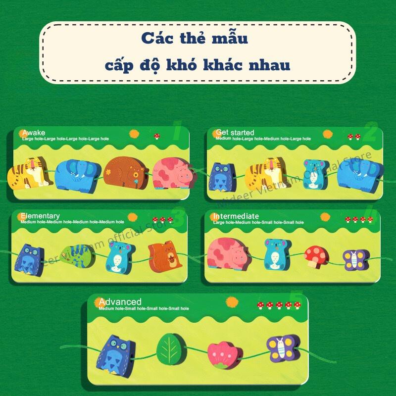 Xâu hạt cho bé, đồ chơi Montessori luồn khối gỗ phát triển tư duy trí tuệ Mideer Lacing Beads