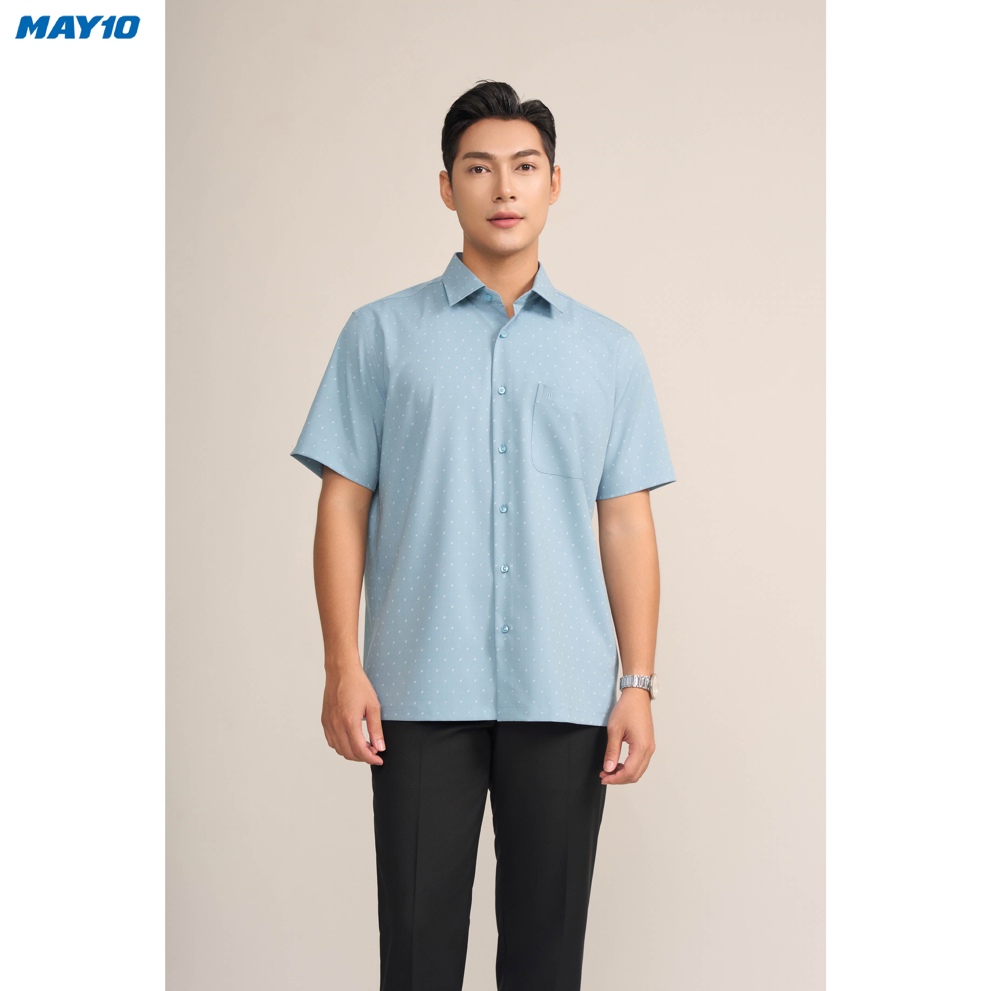 Sơ mi nam cộc tay May10 form RegularFit mã 010124195ONGB AH388