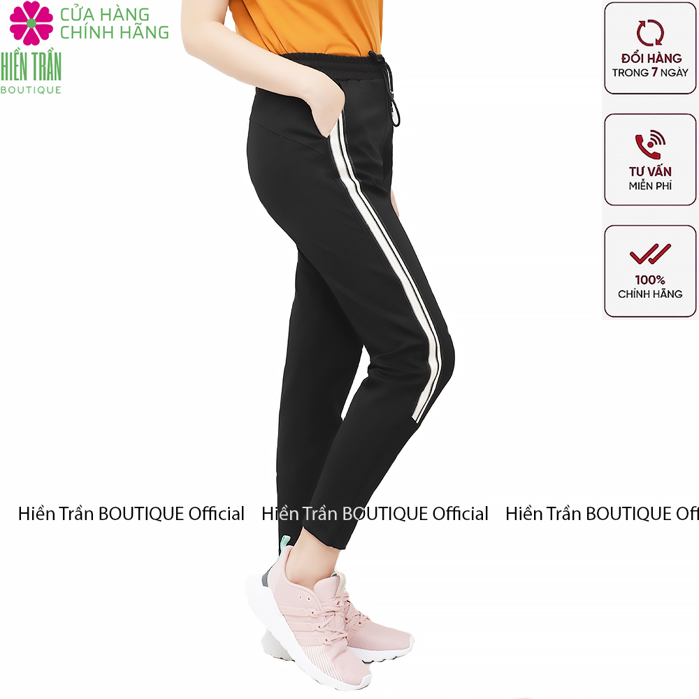 Quần jogger nữ Hiền Trần BOUTIQUE dáng dài cạp chun dây buộc, kiểu sọc to 2 bên