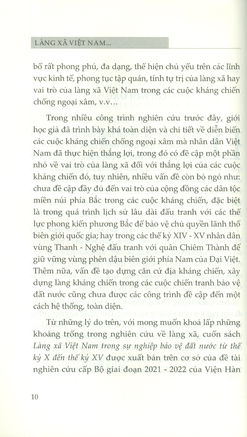 Làng Xã Việt Nam Trong Sự Nghiệp Bảo Vệ Đất Nước Từ Thế Kỷ X Đến Thế Kỷ XV (Sách Chuyên Khảo)