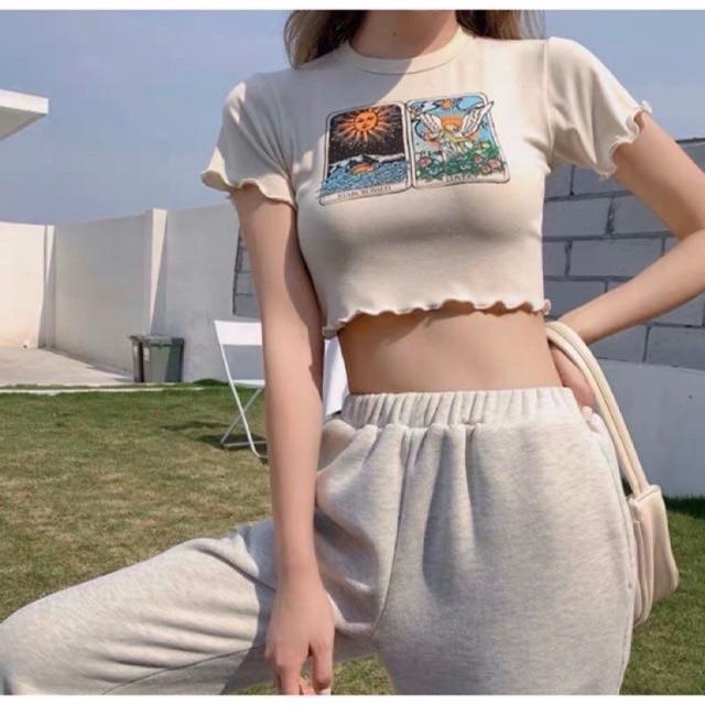 Áo croptop hình siêu xinh chất thun borip