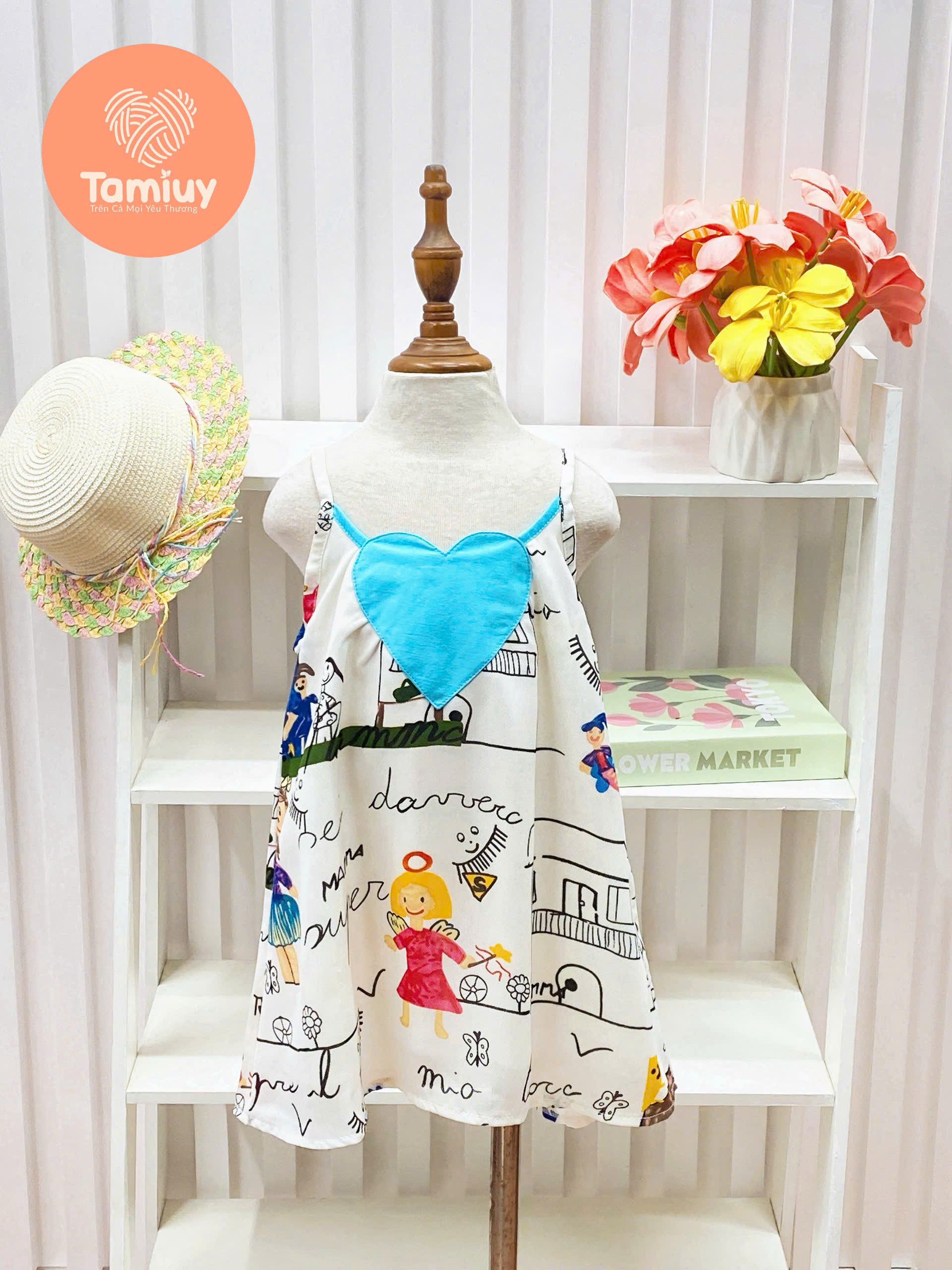 Đầm Yếm Tamiuy 2 Dây Trái Tim Bé Gái Cho Bé từ 10-38 kg