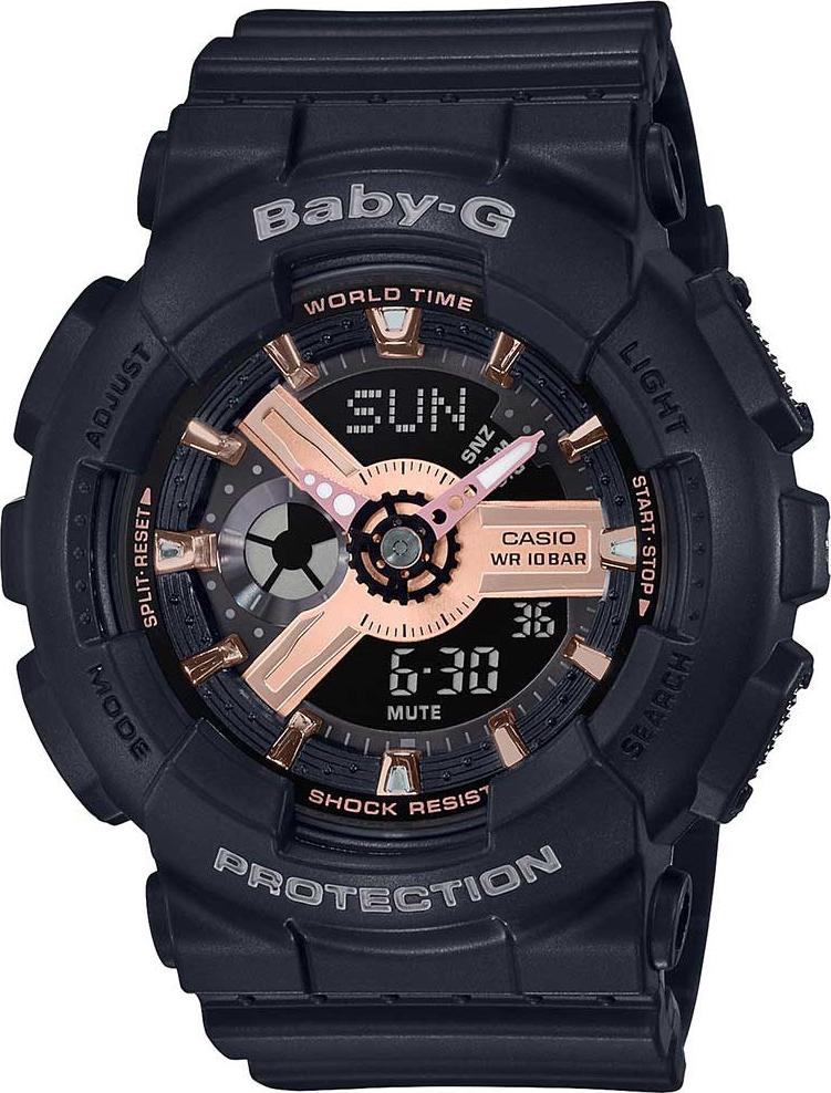 Đồng Hồ Nữ Casio Baby G BA-110RG-1AVDF Dây Nhựa Màu Đen - Mặt Mạ Vàng Hồng