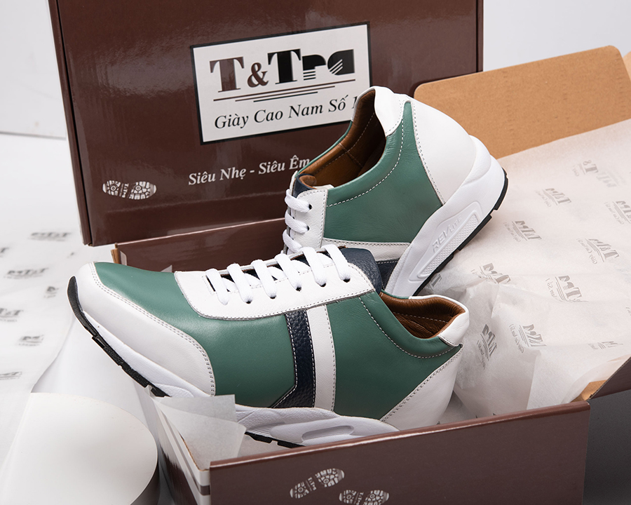 Giày Cao Nam Siêu Nhẹ T&TRA Tăng Cao 8Cm- T29 Xanh Ngọc- Chất Liệu Da Bò Cao Cấp, Phong Cách Thể Thao, Đế và Lót Tăng Cao Chất Liệu EVA Siêu Nhẹ, Trọng Lượng Nhẹ Hơn 30% So Với Đế Cao Su
