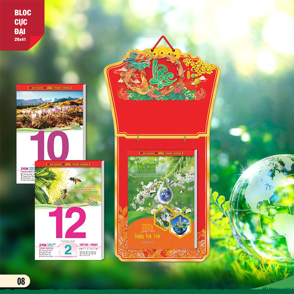 Lịch Tết 2024 Giáp Thìn - Bloc Cực Đại 29 X 41 Cm –Thế Giới Màu Xanh – Quà Tặng