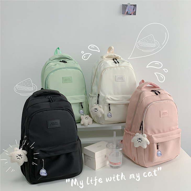 Balo nữ xinh màu trơn đi học thời trang Ulzzang đẹp rẻ dáng to ngăn laptop chống thấm nước học sinh cấp 3 sinh viên