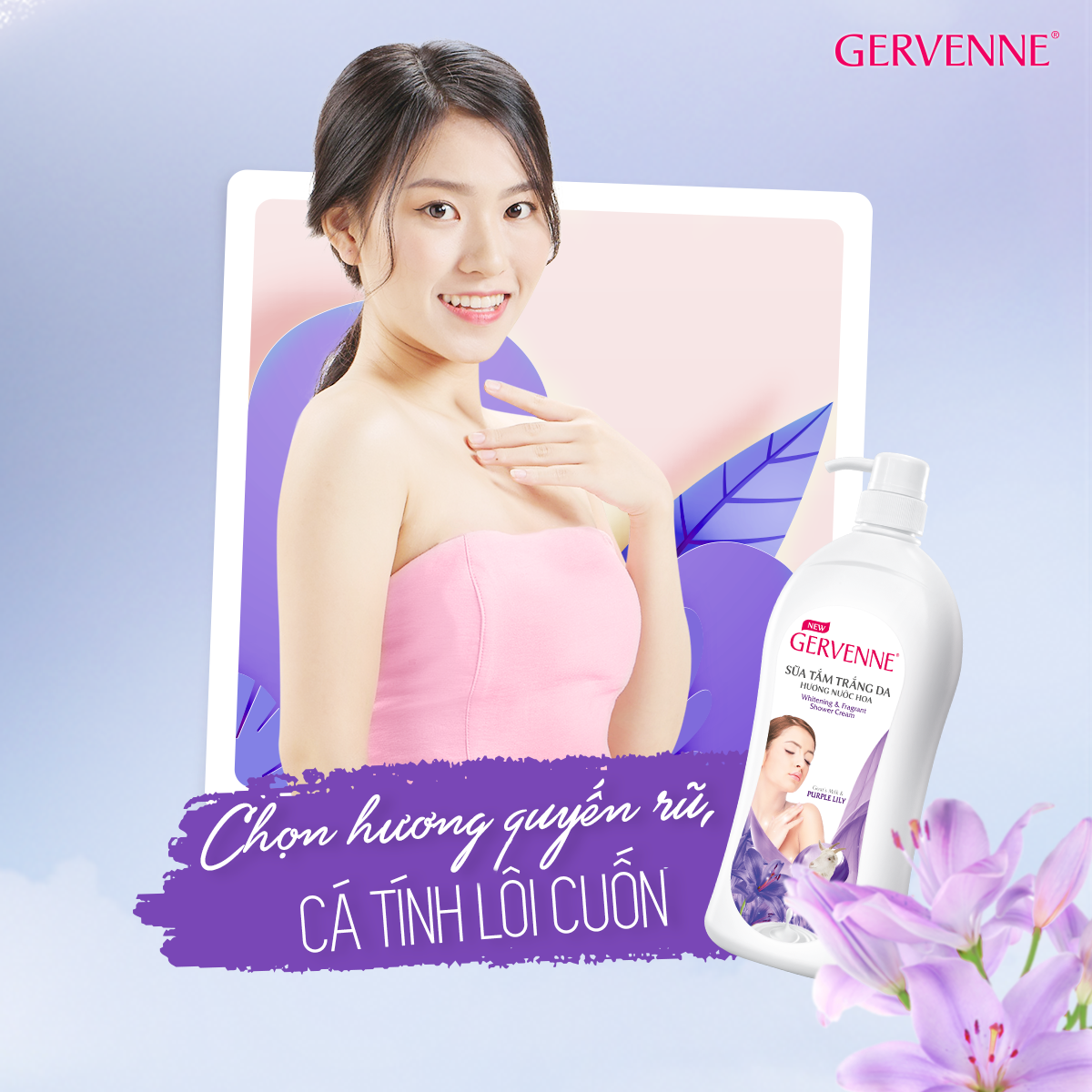 Gervenne Combo 2 Sữa tắm Trắng da Hương nước hoa Purple Lily (450gr/chai)