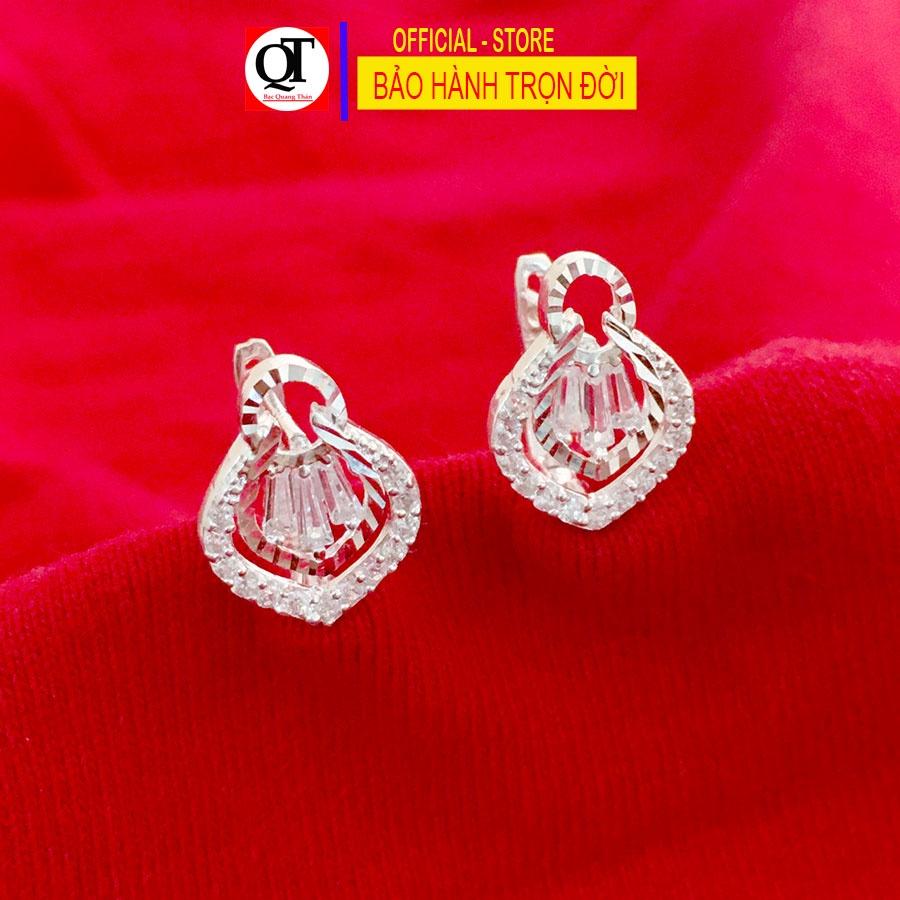 Bông tai nữ phong cách sang trọng chất liệu bạc 925 kiểu khóa bật đeo sát tai đính đá cao cấp trang sức Bạc Quang Thản