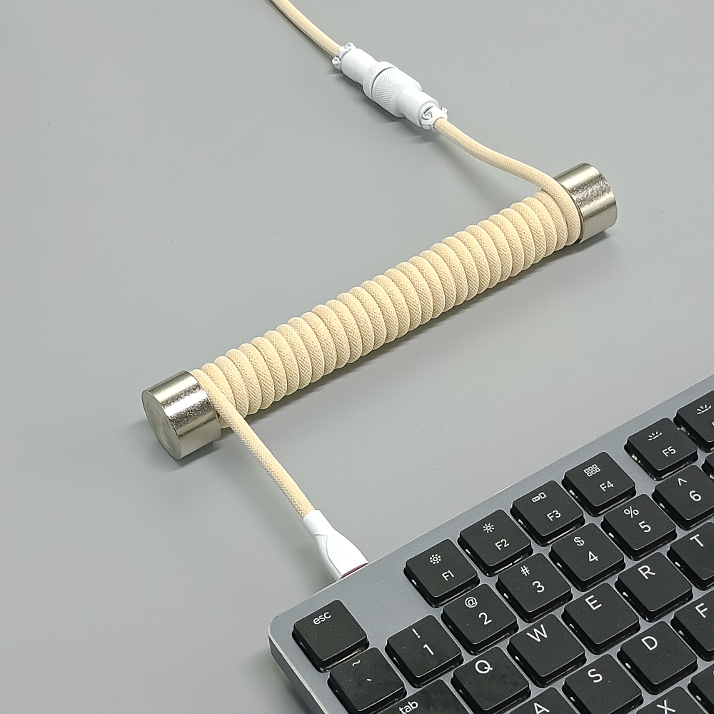 Coiled Keyboard Cable USB C for Mechanical Gaming Keyboard Double-Sleeved Wire with Detachable Metal Aviator Connector Charging