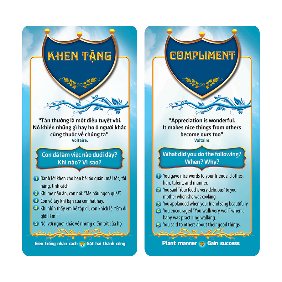 Flashcard Song Ngữ Cho Bé - 50 Thẻ Thần Kỳ Tương Ứng Với 50 Phẩm Chất Làm Người - Đồ Chơi Giáo Dục Cho Bé