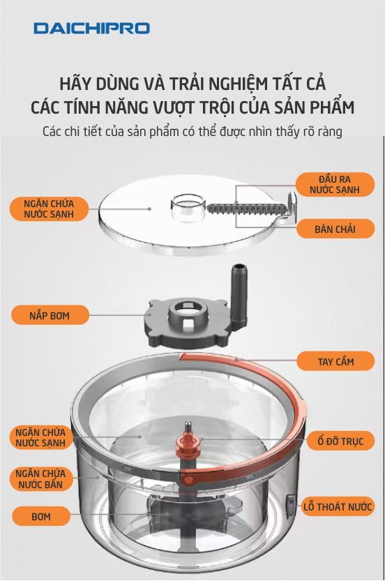 {XẢ KHO} Cây Lau Nhà Thông Minh, Tự Động Tách Nước Bẩn, Tự Động Vắt Khô, Xoay 360 độ Daichipro DCP 5SM 