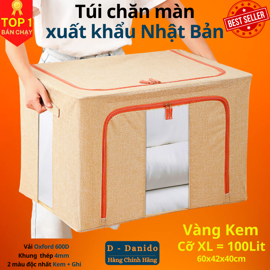 Loại Xịn Có Chọn Size Túi Chăn Màn Khung Sắt Nhật Bản, Túi Đựng Chăn Mền Quần Áo Cao Cấp Chính Hãng Hàng Xuất Khẩu - Size Xl 60Cm X 42Cm X 40Cm - Kem