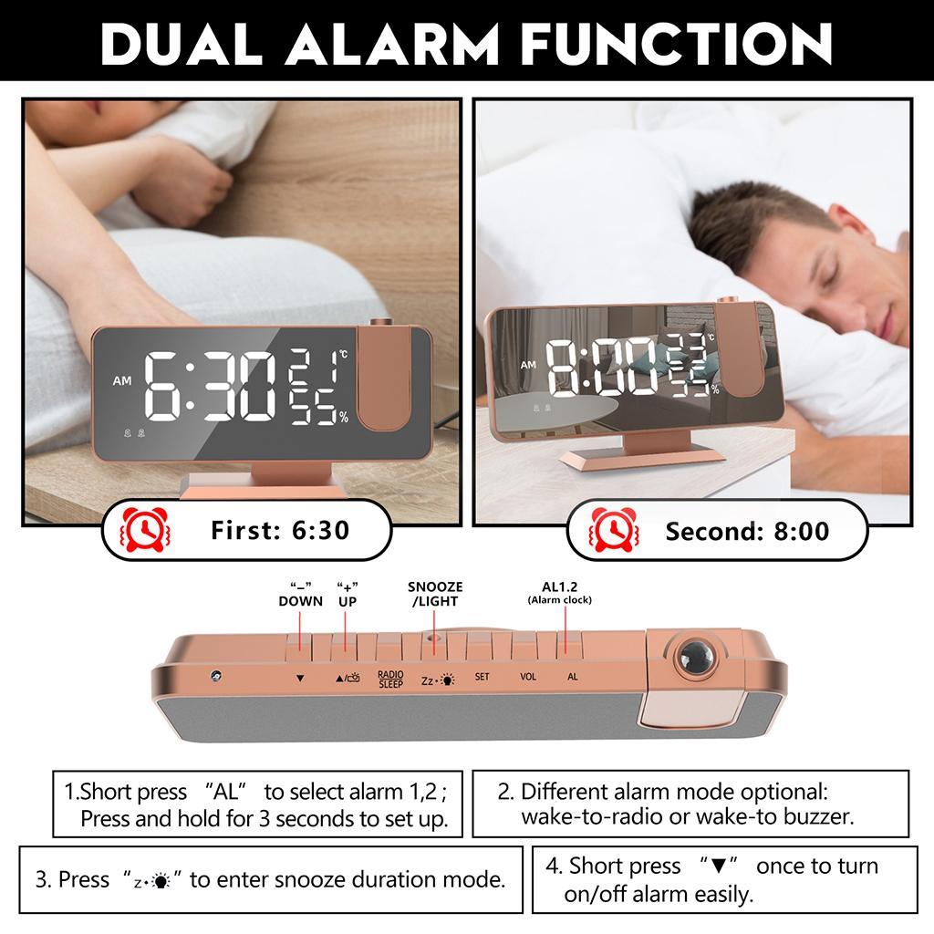 Mirror Digital Alarm Clock LED Lamp Snooze Adjustable Brightness