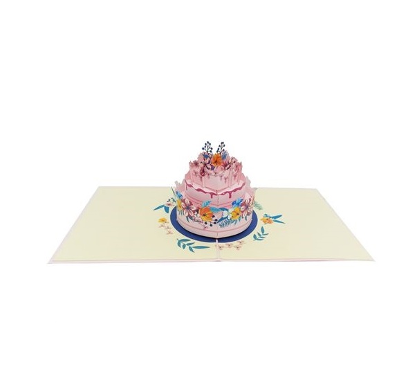 Thiệp 3D Pop Up Bánh Kem Sinh Nhật 3 Tầng Hoa Văn – Thiệp Chúc Mừng Sinh Nhật Sang Trọng, Độc Đáo, B11