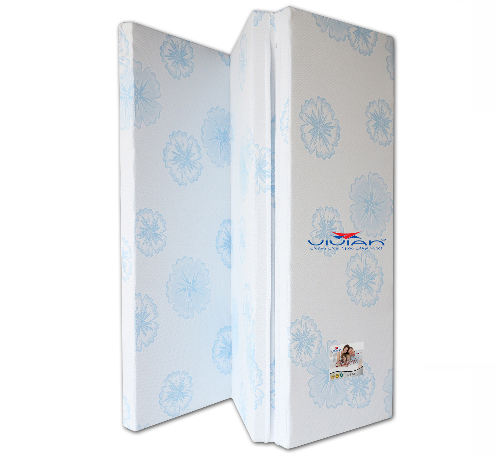 Nệm Cao Su CLASSIC Gấp 3 Vivian - Vải Gấm Damask Cao Cấp Không Chần