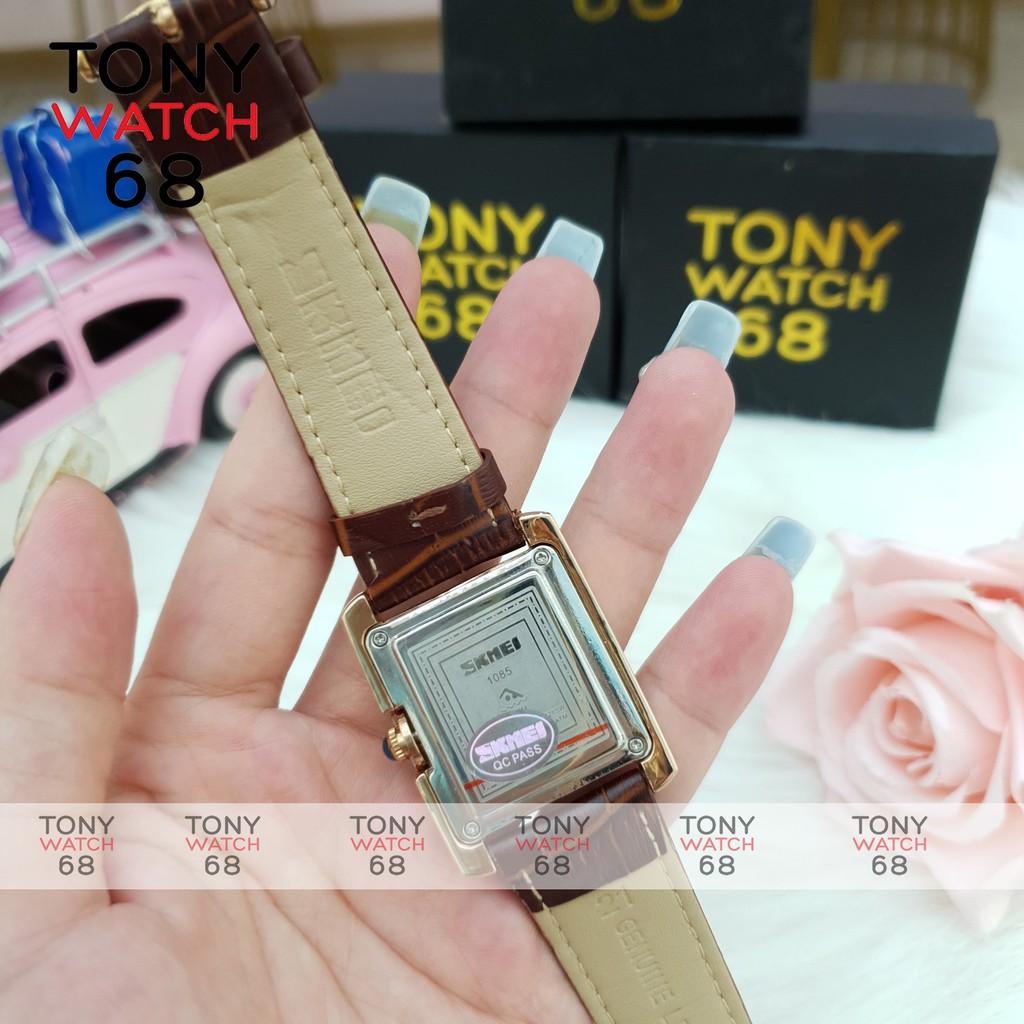 Đồng hồ nữ Skmei dây da mặt vuông viền vàng chính hãng Tony Watch 68