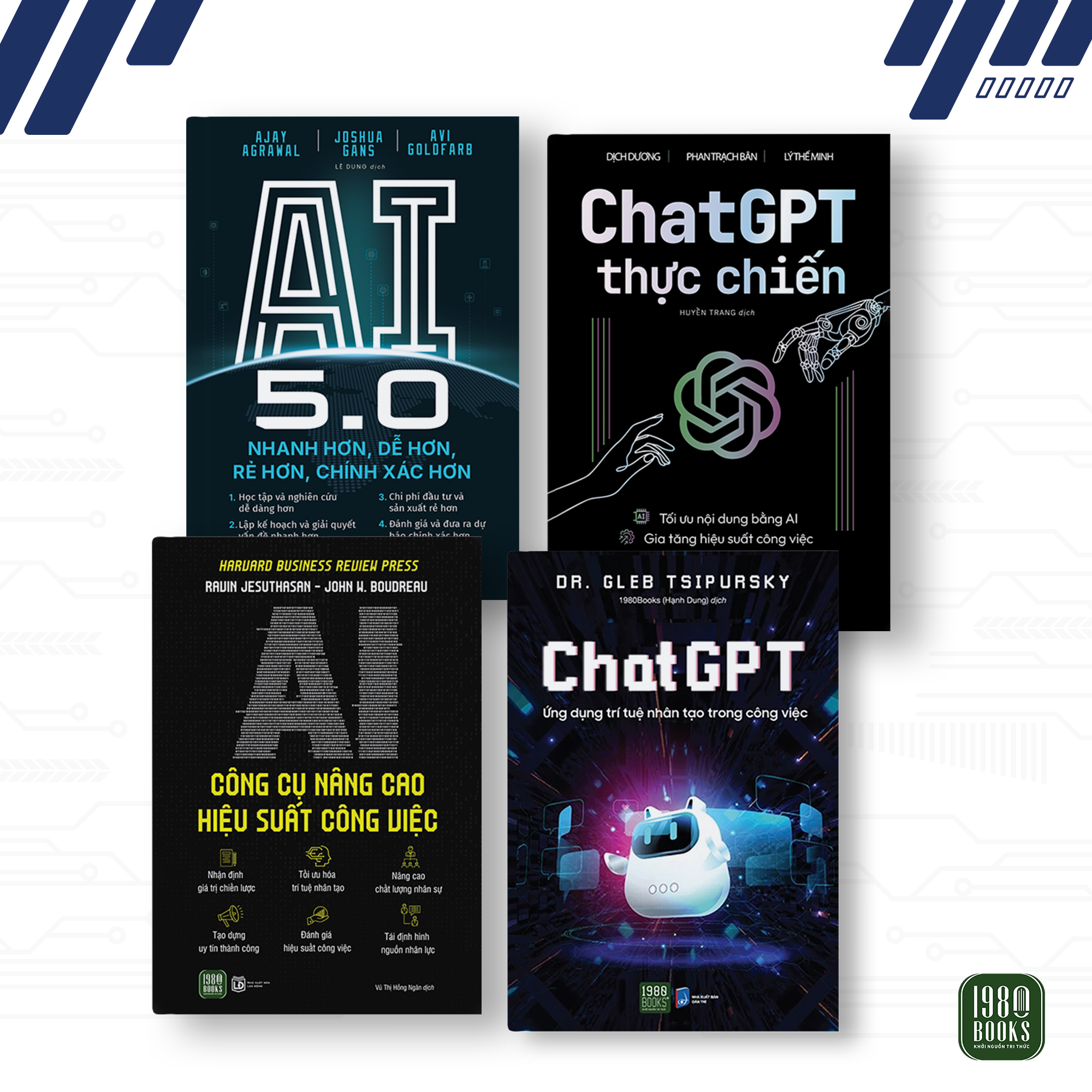 Combo 4 cuốn: ChatGPT + ChatGPT thực chiến + AI 5.0 + AI Công cụ nâng cao hiệu suất
