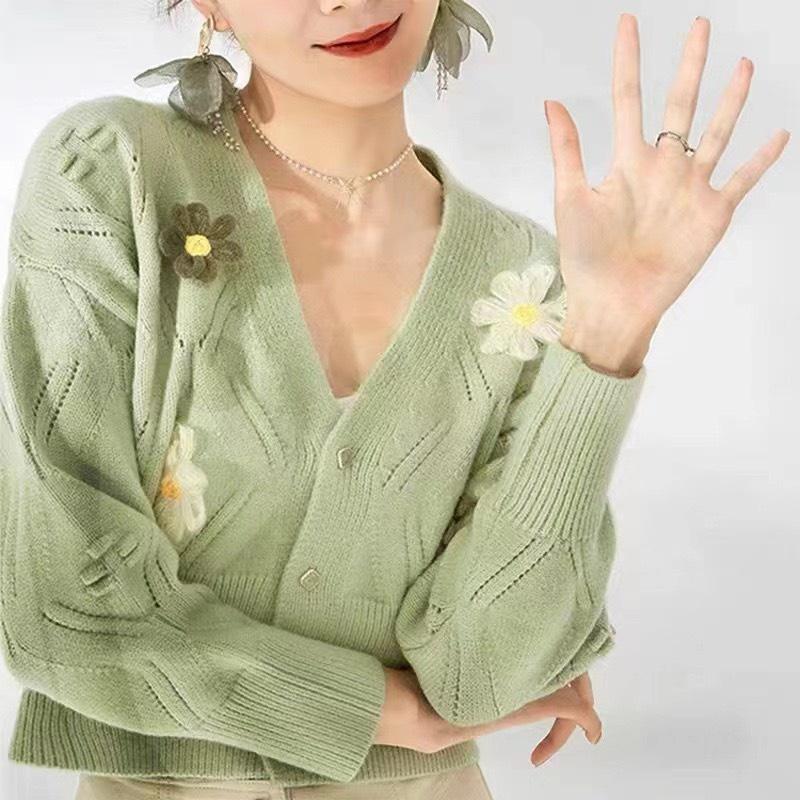 Áo khoác len nữ Áo cadigan len đẹp, dáng croptop cổ V trẻ trung dễ phối đồ, chất liệu len dày mịn không xù lông