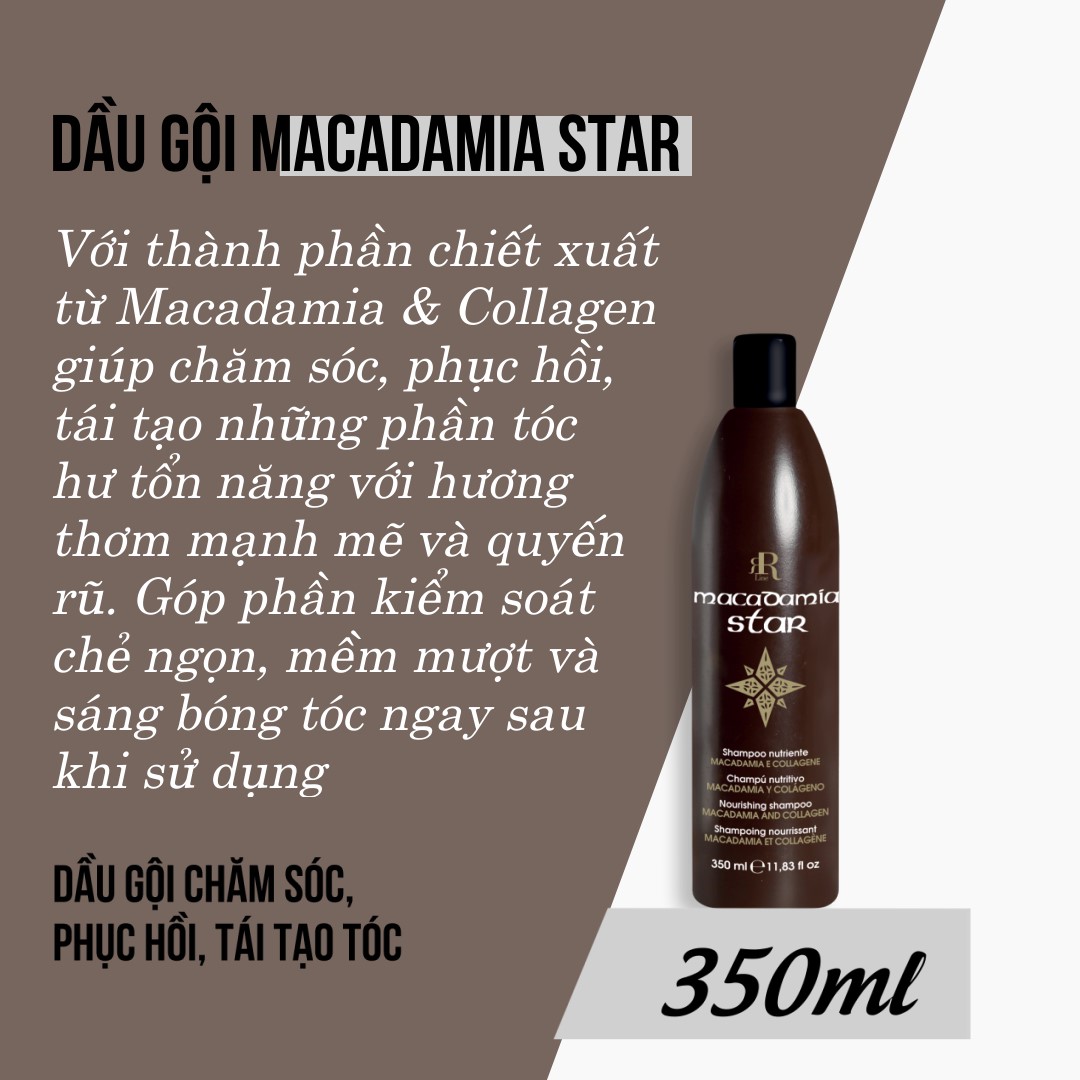 Dầu gội Ý phục hồi tóc hư tổn Rrline Macadamia Collagen Star Shampoo 350ml