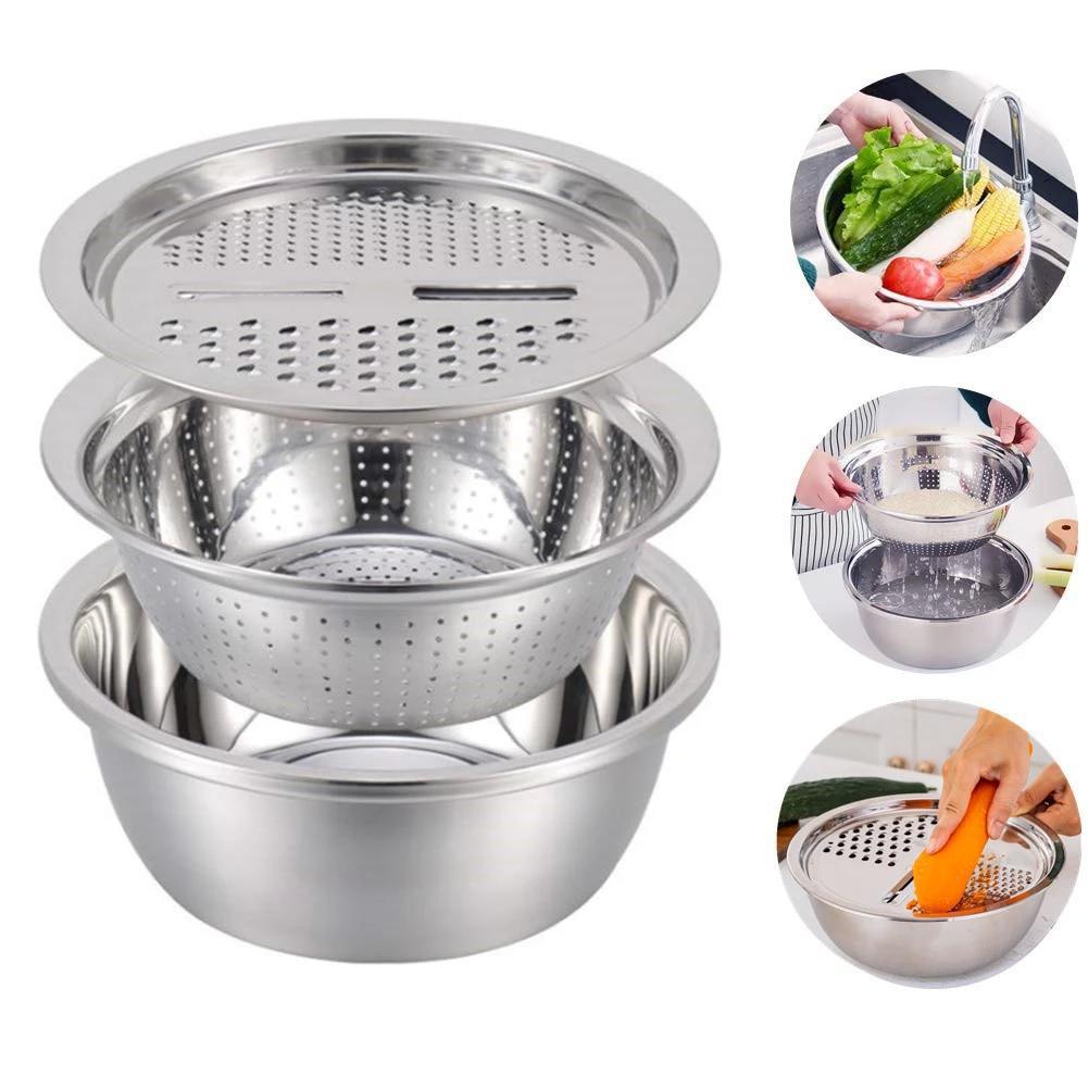 Bộ nạo củ quả INOX đa năng kèm rổ đựng 3IN1 - tặng nạo Inox rời, khăn lau