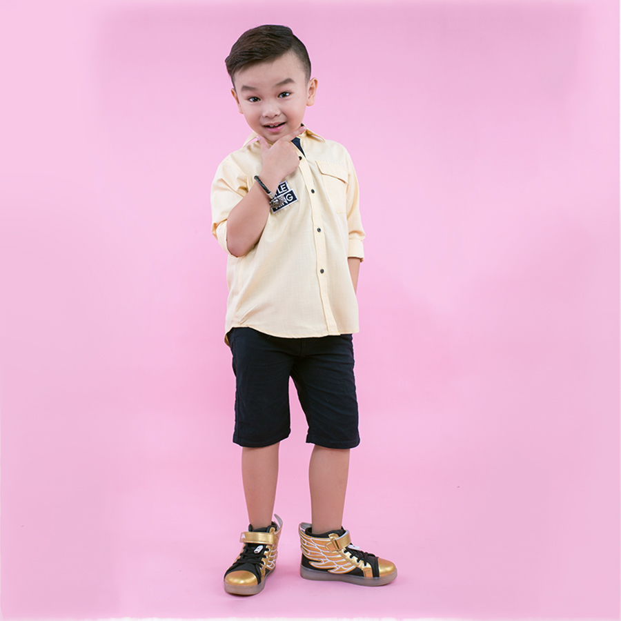 Áo Sơ Mi Bé Trai Vàng Thêu Vương Miện UGETHER UKID160