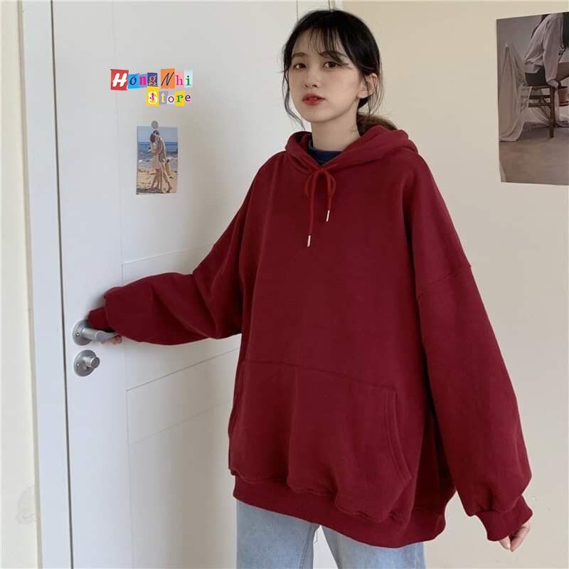 Áo Khoác Hoodie Trơn Ulzzang Unisex Màu Đỏ Đất Chất Nỉ Bông Cao Cấp Dáng Rộng Nam Nữ - MM