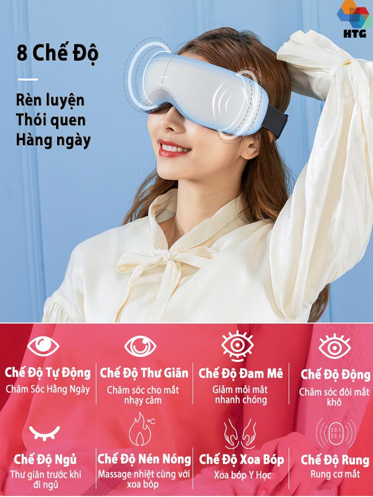 Máy massage mắt Leerkang LEK-H8 Với 8 Chế Độ Độc Lập, Xoa Bóp Và Rung Cùng Bluetooth Phát Nhạc, Mát Xa Nóng Nhiệt Lưu Thông, Hàng Chính Hãng