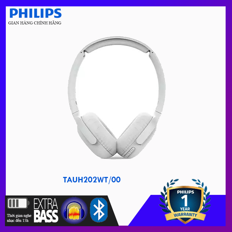 TAI NGHE KHÔNG DÂY BLUETOOTH PHILIPS BASS TAUH202WT/00- HÀNG CHÍNH HÃNG