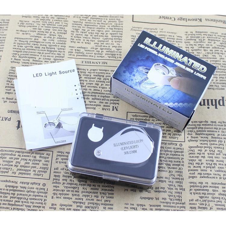 Kính Lúp Mini 30X ️️ Kính Lúp Móc Khóa Có Đèn MG21007 đường kính 21mm