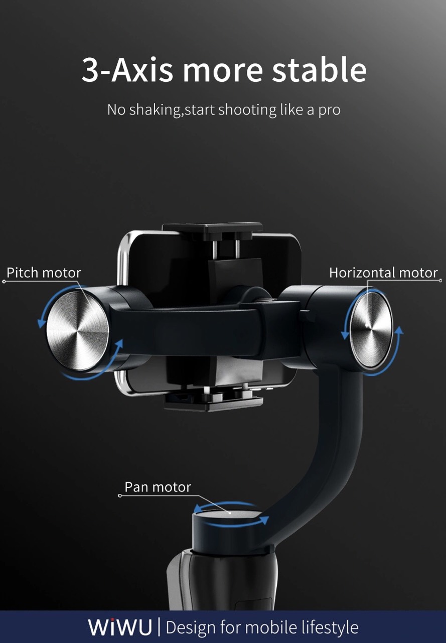 Gậy chống rung Wiwu 3-Axis Stabilized Gimbal S5B cho điện thoại thông minh dưới 6 inch, hỗ trợ chụp toàn cảnh 180 độ/ 330 độ - Hàng chính hãng