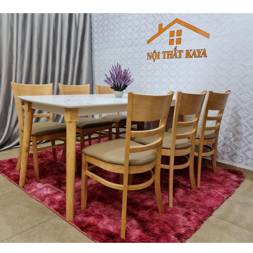Bộ bàn 6 ghế Mostar giả đá 1m6 Mặt bàn: với nguyên liệu gỗ HDF lõi xanh chống ẩm chống trầy nhập trực tiếp từ Malaysia