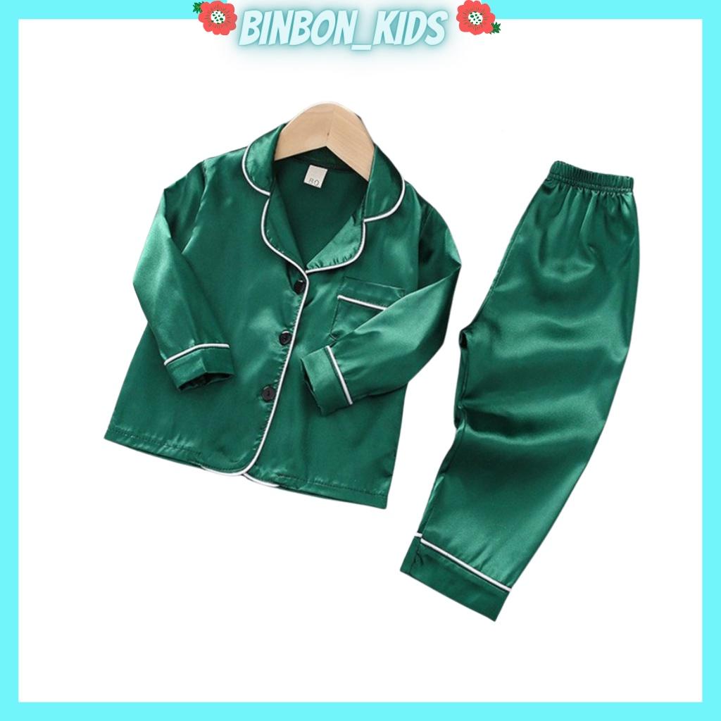 Bộ ngủ Pijama cho bé Binbon kids, bộ pizama cho bé trai bé gái PM02 chất lụa trơn dài cho bé từ 6-28kg